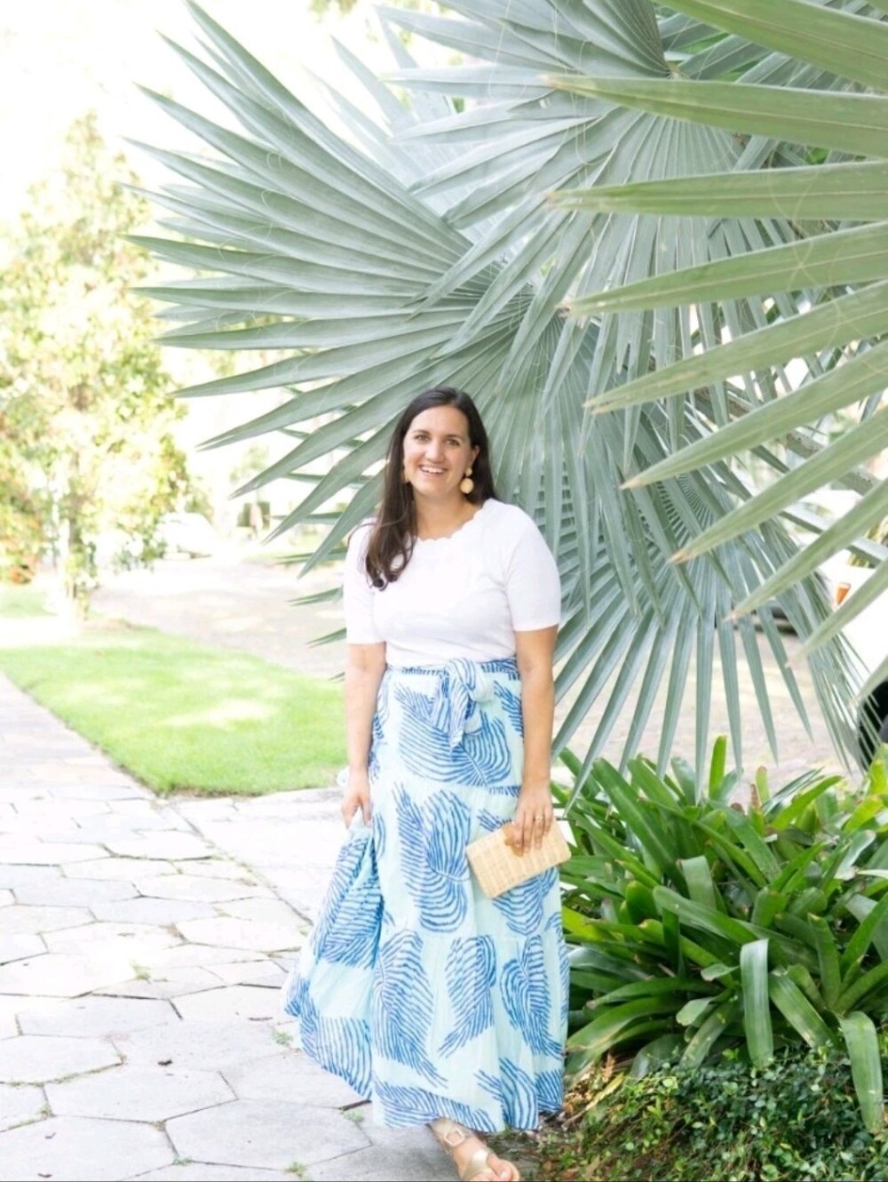 Vineyard Vines Palm Frond Blue Cotton Tiered Maxi Skirt Size 12 MSRP $228